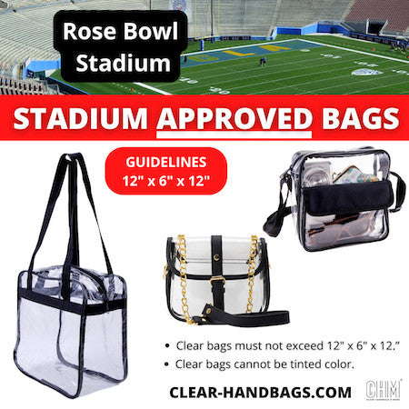 does the rose bowl accept clear mini backpacks MUSEVOS Backpack for Stadium Events Approved 12612, Thick TPU Clear Bag with Front Pocket for Concert Sport Events Work Travel, Pure Pink Clear Mini Dome Stadium Approved