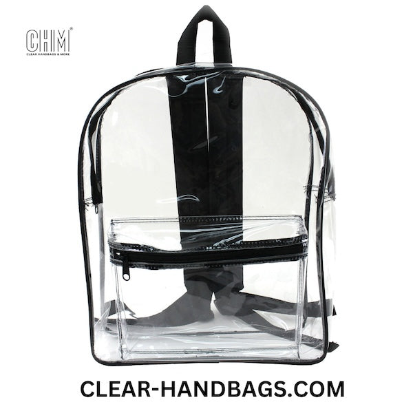 Clear plastic backpack book bag black adjustable straps tote OSOCE Black Mini Clear Stadium Approved Backpack | Heavy  main image 3