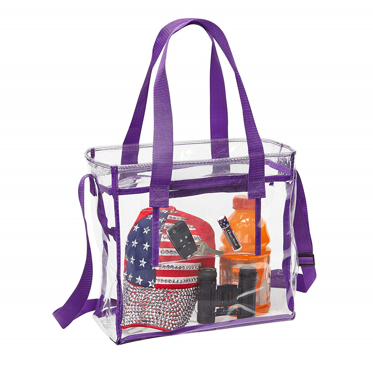Deluxe Clear 12 x 12 x 6 CrossBody Stadium Tote Bag with Zipper Closure and Interior Pocket