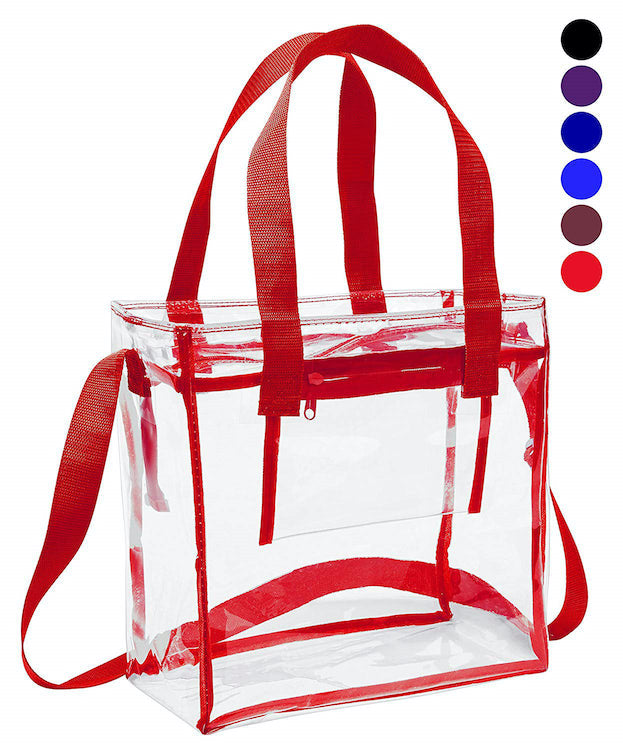  12 Packs Stadium Approved Clear Tote Bag Transparent Plastic  Tote Bags with Handles See Through Bag Clear Stadium Bags Transparent Purse  for Work Sports Concerts, 12 x 12 x 6 Inch 
