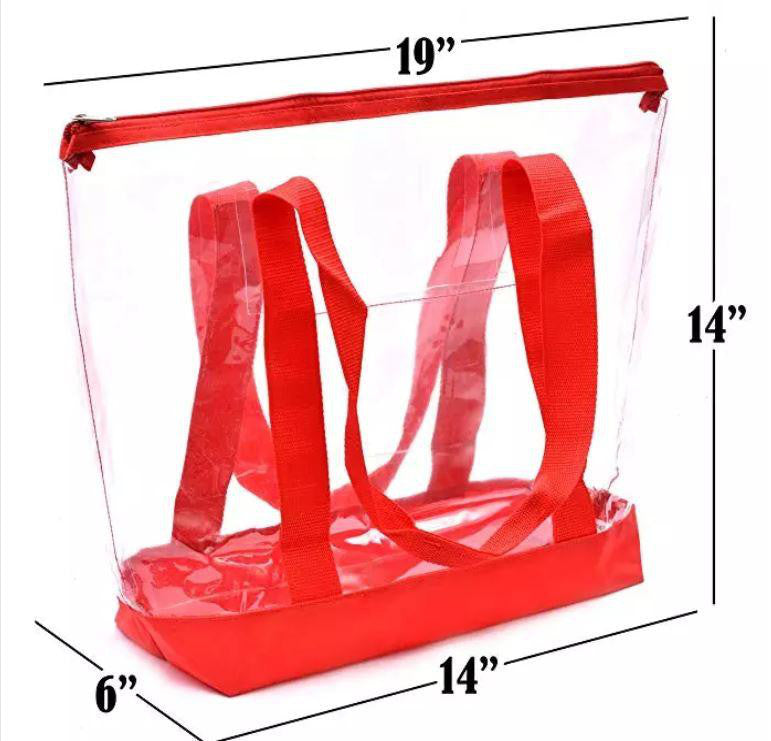 Clear Studded Rope Handle See Through Red Jelly Tote Hand Bag Transparent  Purse