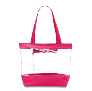 Medium Clear Tote Bag with Interior Pocket and Zipper Closure (Pink)