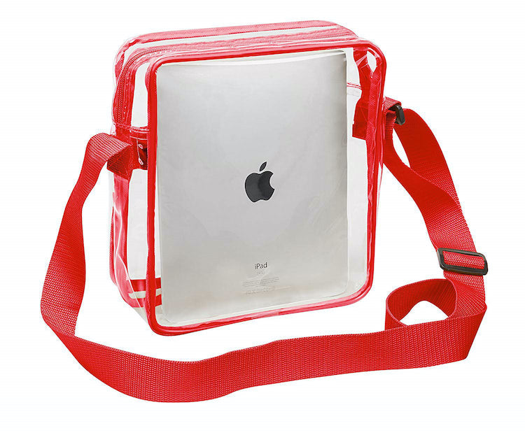 Tablet Size Clear Cross-Body Messenger Shoulder Bag Red Trim