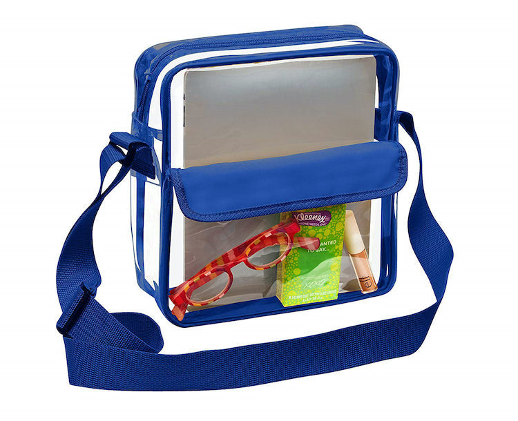 Tablet Size Clear Cross-Body Messenger Shoulder Bag - Royal