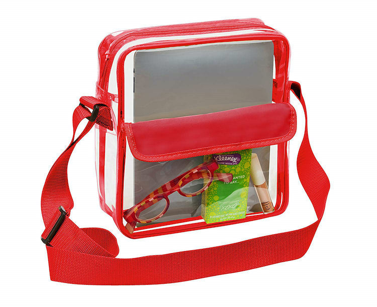 Tablet Size Clear Cross Body Messenger Shoulder Bag Red Trim