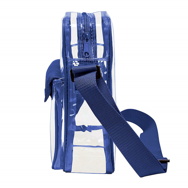 Tablet Size Clear Cross-Body Messenger Shoulder Bag - Royal Blue Trim – Clear-Ha