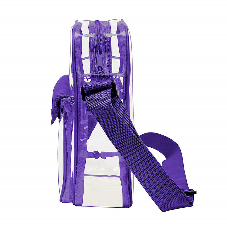 Tablet Size Clear Cross-Body Messenger Shoulder Bag - Purple Trim – Clear-Handba
