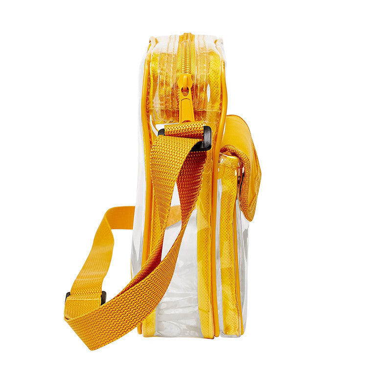 Medium Clear Cross-Body Messenger Shoulder Bag - Golden Yellow Trim – Clear -Handbags.com