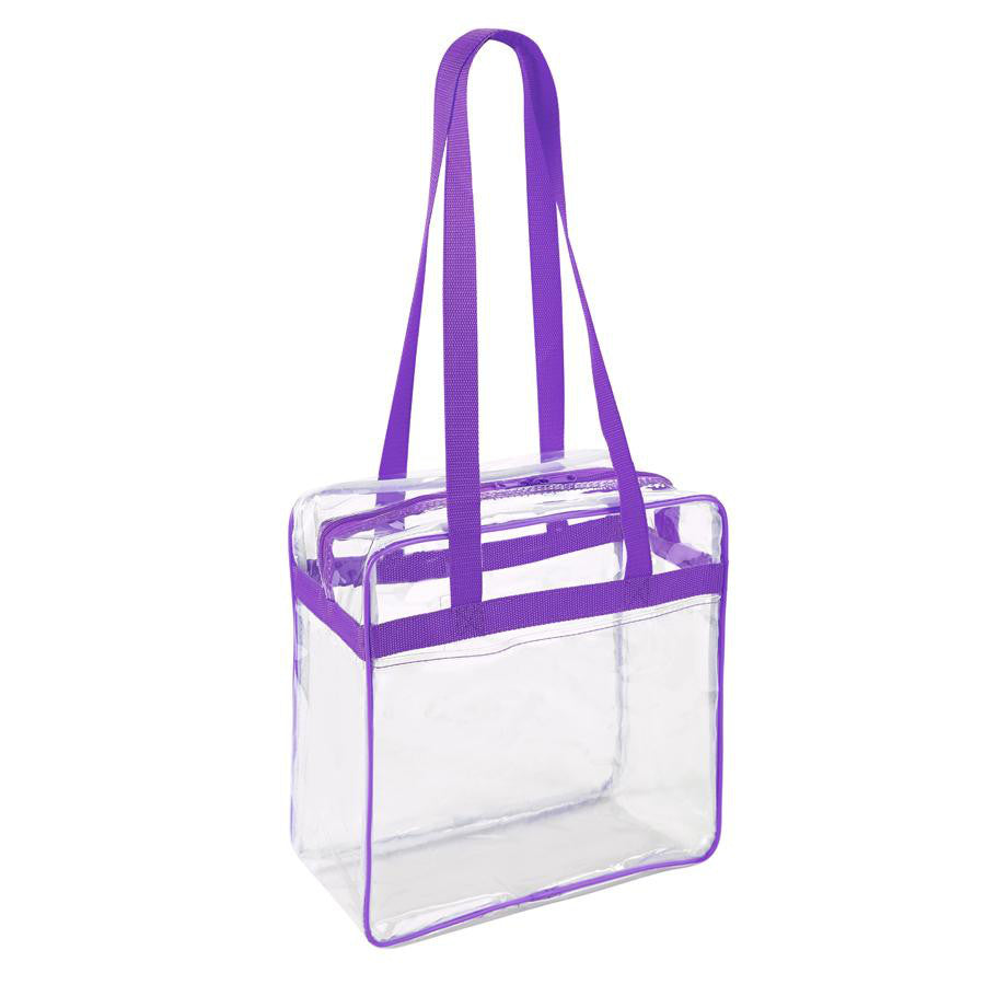 12 x 6 x 12 Medium Bridal Party Clear Vinyl Tote Bags with Pink Trim - 6  Pc.