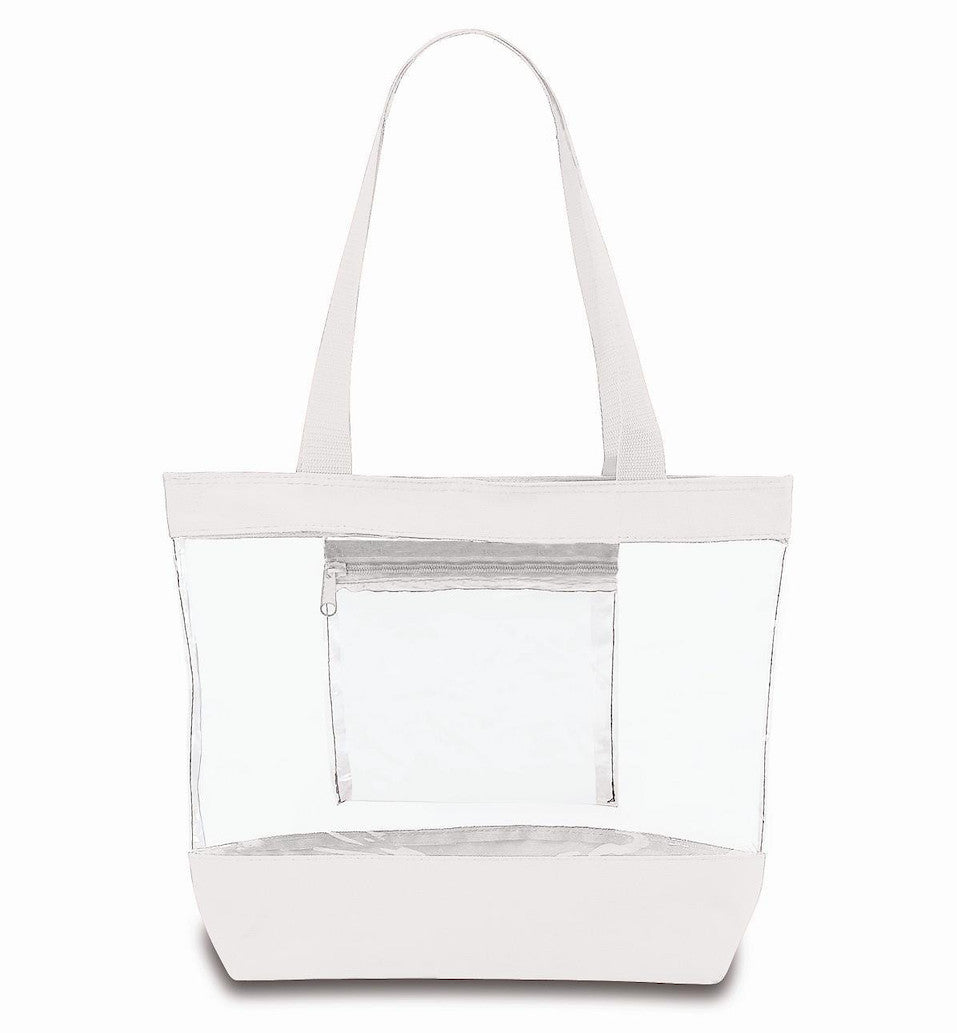 Medium Clear Tote Bag with Interior Pocket and Zipper Closure (White)