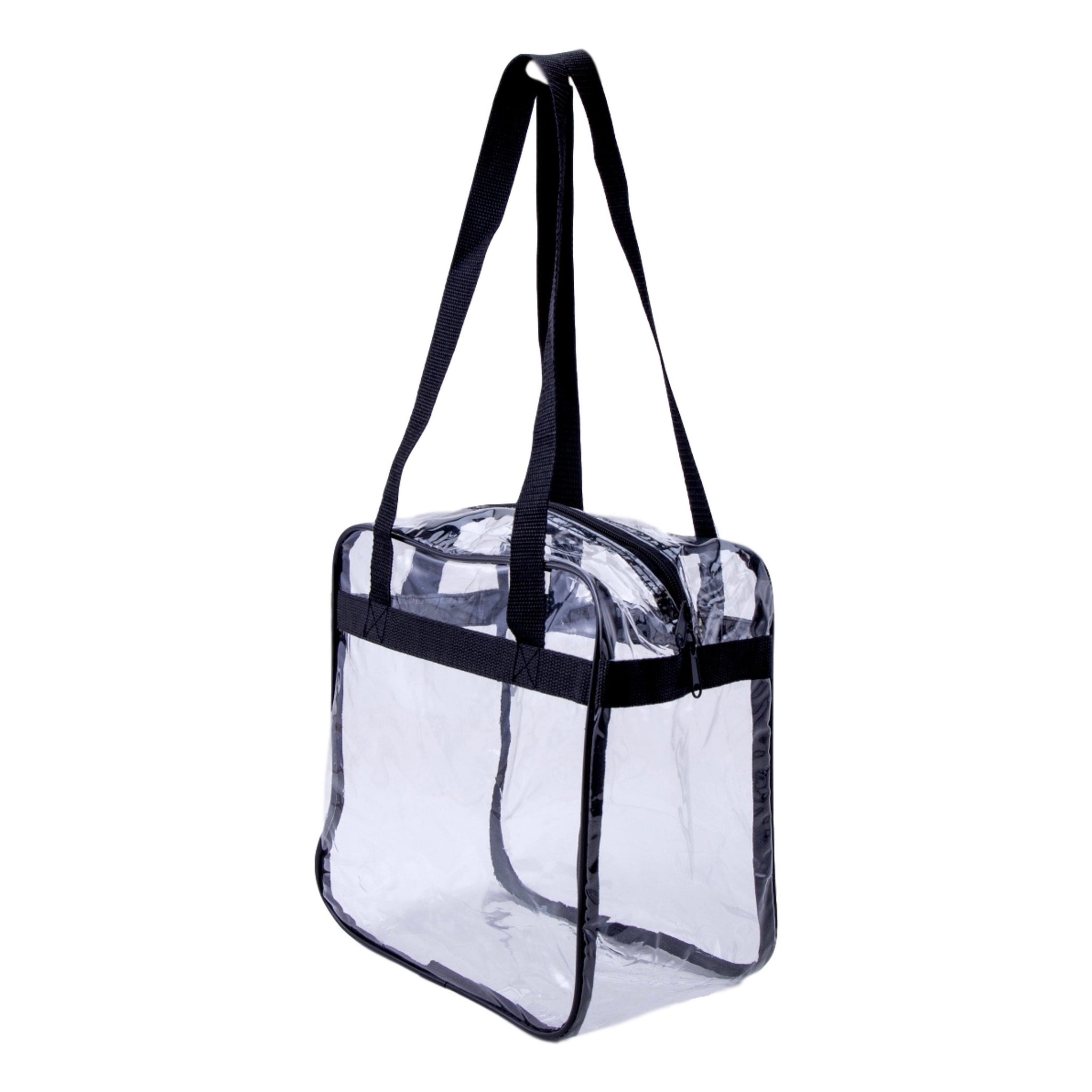 Clear tote bag with leopard print handles. 60% PVC 40% PU. Measuring  approximately 15 x 14 in size., 780373