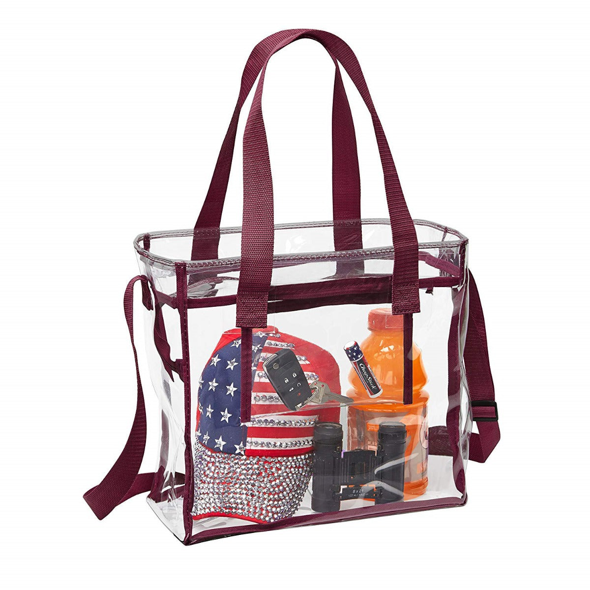 Clear 12 x 12 x 6 Stadium Tote Bag with Side Pocket and 35 Shoulder Straps