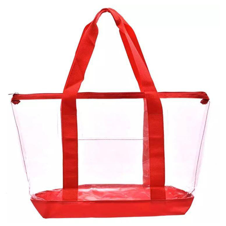 Clear Studded Rope Handle See Through Red Jelly Tote Hand Bag Transparent  Purse 