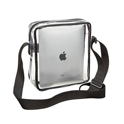 Tablet Size Clear Cross-Body Messenger Shoulder Bag - Black Trim – Clear-Handbag