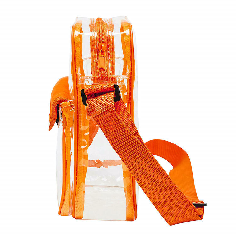 Tablet Size Clear Cross-Body Messenger Shoulder Bag - Orange Trim – Clear-Handba